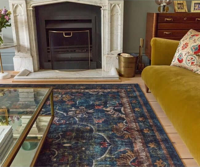 Eco - Washable Blue Rug Vintage Design - Bargainia.com - 