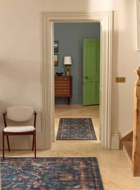 Eco - Washable Blue Rug Vintage Design - Bargainia.com - 