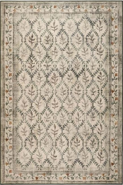 Eco - Washable Cream Rug Botanicals Design - Bargainia.com - 