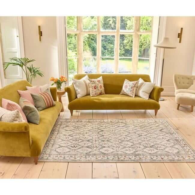 Eco - Washable Cream Rug Botanicals Design - Bargainia.com - 