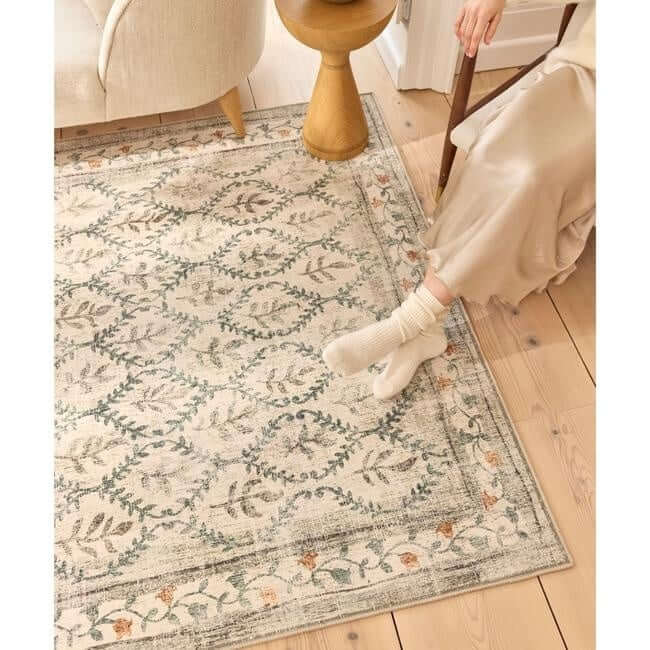 Eco - Washable Cream Rug Botanicals Design - Bargainia.com - 5026134621992 - HGECWA_ENGGAR_120X185