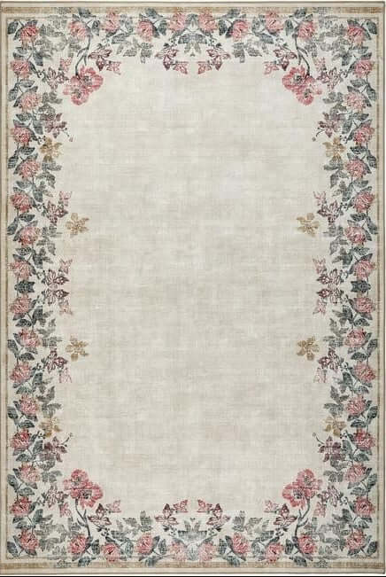 Eco - Washable Cream Rug Flower Design - Bargainia.com - 