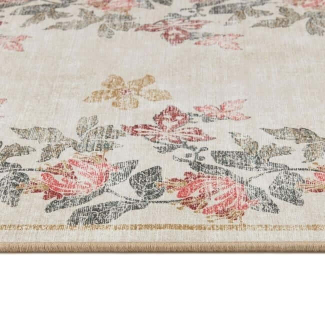 Eco - Washable Cream Rug Flower Design - Bargainia.com - 5026134621671 - HGECWA_BTNBOR_120X185
