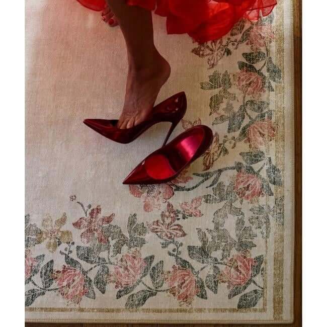 Eco - Washable Cream Rug Flower Design - Bargainia.com - 