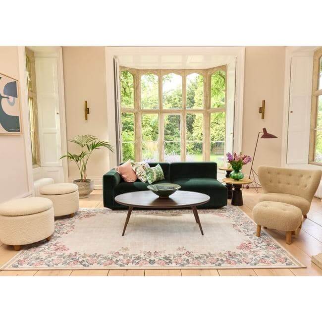 Eco - Washable Cream Rug Flower Design - Bargainia.com - 5026134621671 - HGECWA_BTNBOR_120X185