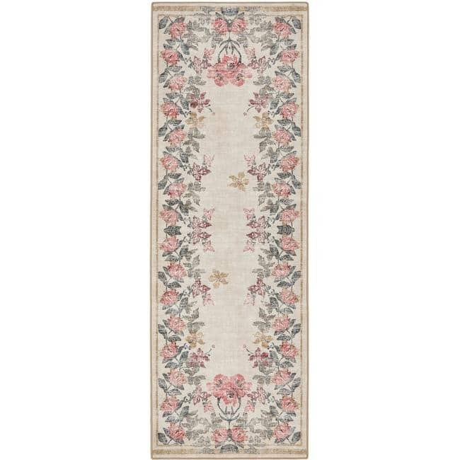 Eco - Washable Cream Rug Flower Design - Bargainia.com - 5026134621701 - HGECWA_BTNBOR_075X220