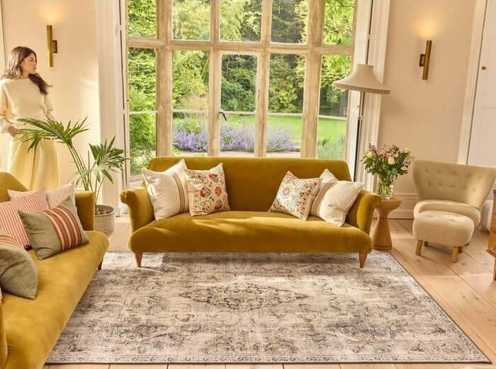 Eco - Washable Cream Rug Vintage Design - Bargainia.com - 