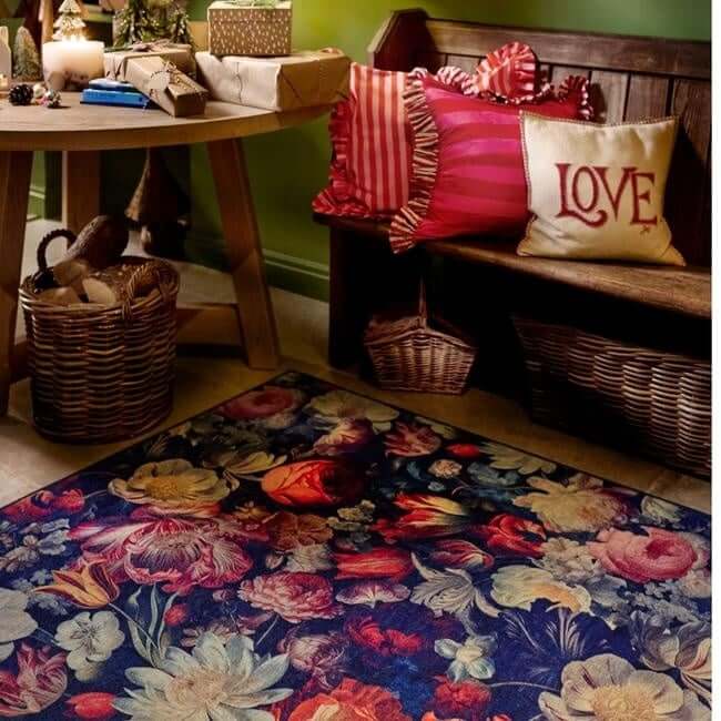 Eco - Washable Dark Flowers Design - Bargainia.com - 5026134623538 - HGECWA_DRKFLO_120X185