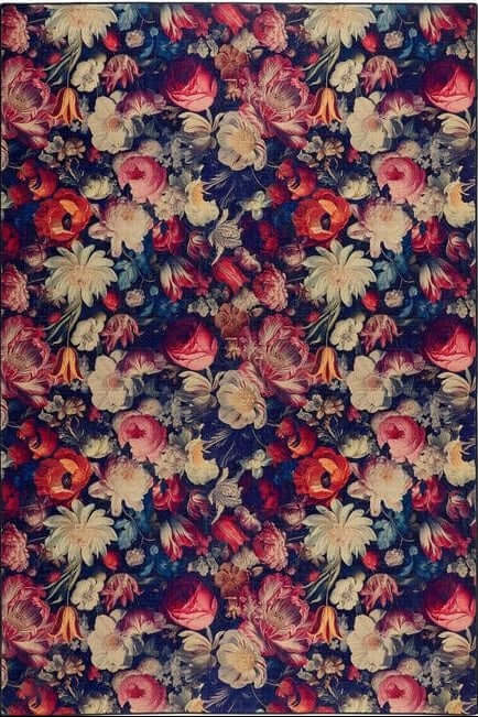 Eco - Washable Dark Flowers Design - Bargainia.com - 5026134623538 - HGECWA_DRKFLO_120X185