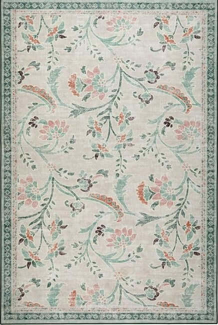 Eco - Washable Green Rug Floral Design - Bargainia.com - 5026134621954 - HGECWA_ENGFLO_120X185