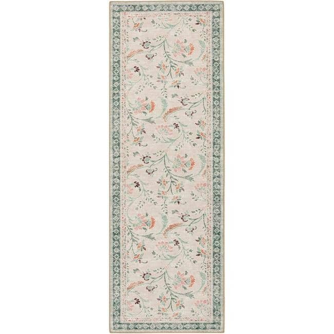Eco - Washable Green Rug Floral Design - Bargainia.com - 