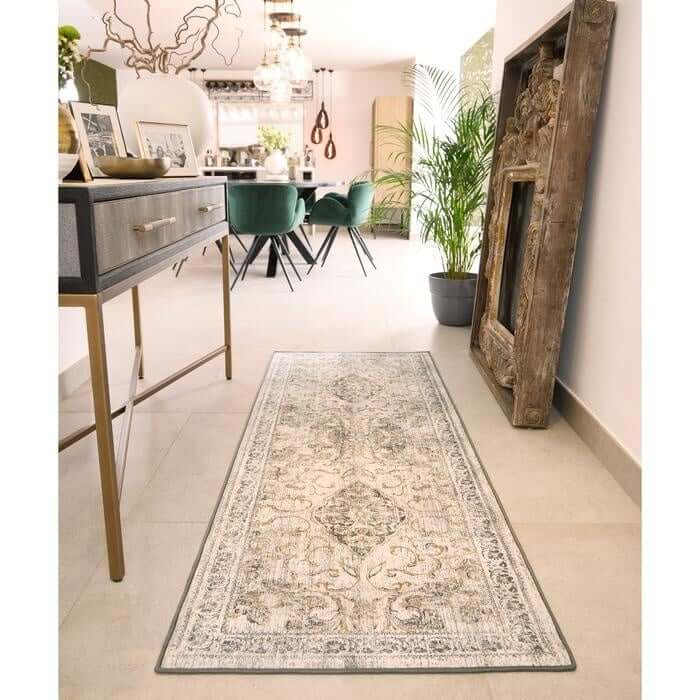 Eco - Washable Grey Rug Bordered Design - Bargainia.com - 