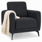 Brixton Dark Grey Linen Look Fabric Armchair, Modern Accent Chair with Solid Wood Frame and Black Steel Legs