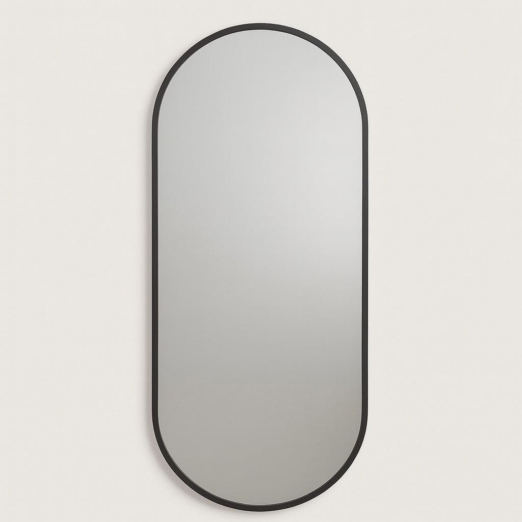 Emi - Full Length Black Metal Runway Oval Mirror - 180cm x 80cm - Bargainia.com - 5061083361230 - EMI18080BLK