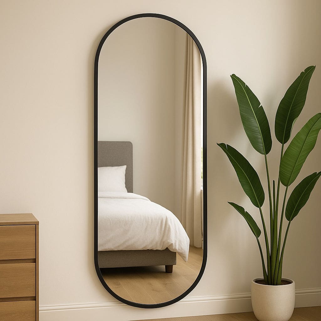 Emi - Full Length Black Metal Runway Oval Mirror - 180cm x 80cm - Bargainia.com - 