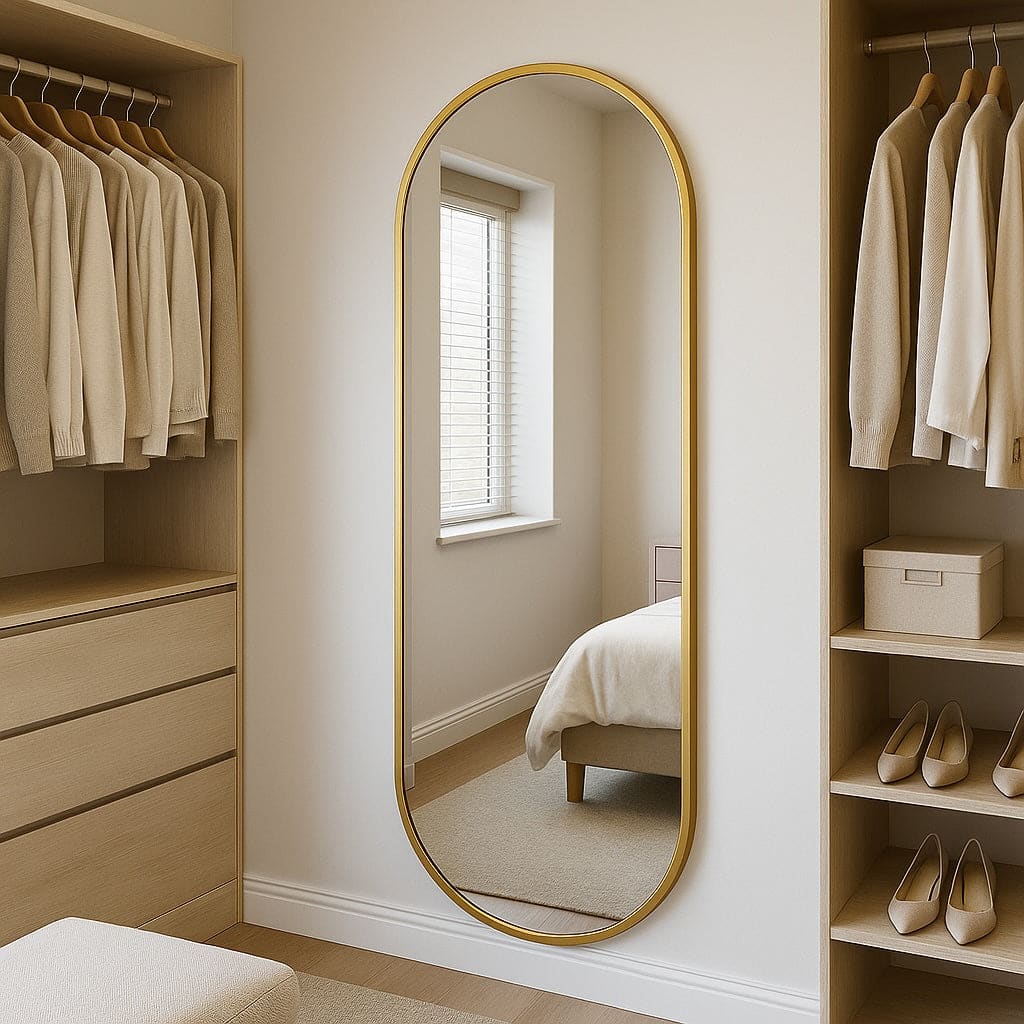 Emi - Full Length Gold Metal Runway Oval Mirror - 180cm x 80cm - Bargainia.com - 