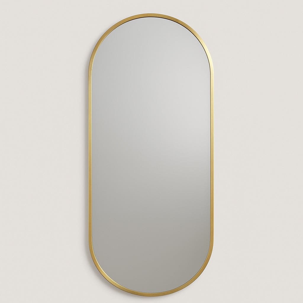 Emi - Full Length Gold Metal Runway Oval Mirror - 180cm x 80cm - Bargainia.com - 5061083361223 - EMI18080GLD