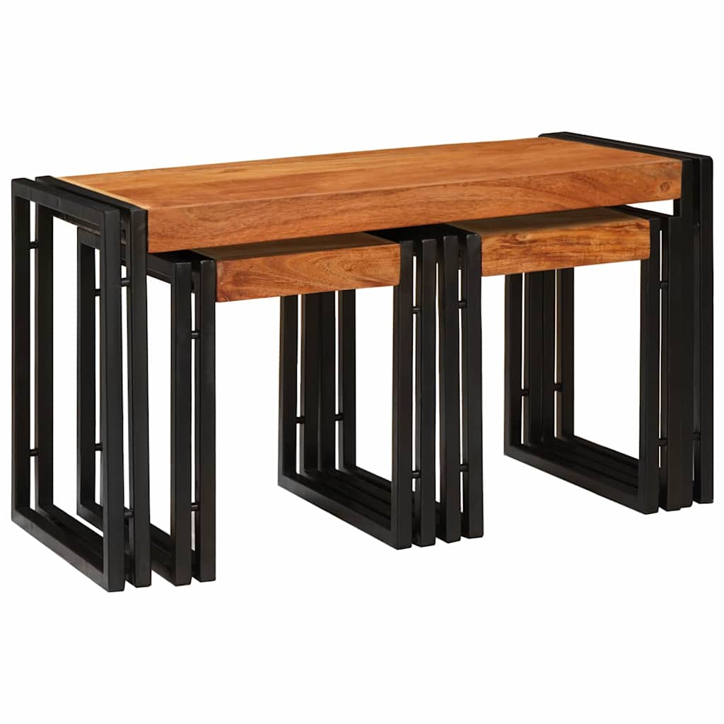 End Tables Brown and black Solid Acacia wood - Bargainia.com - 