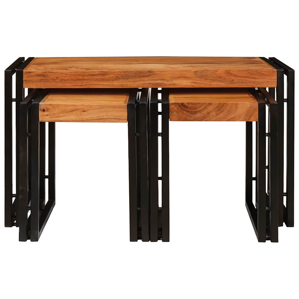 End Tables Brown and black Solid Acacia wood - Bargainia.com - 