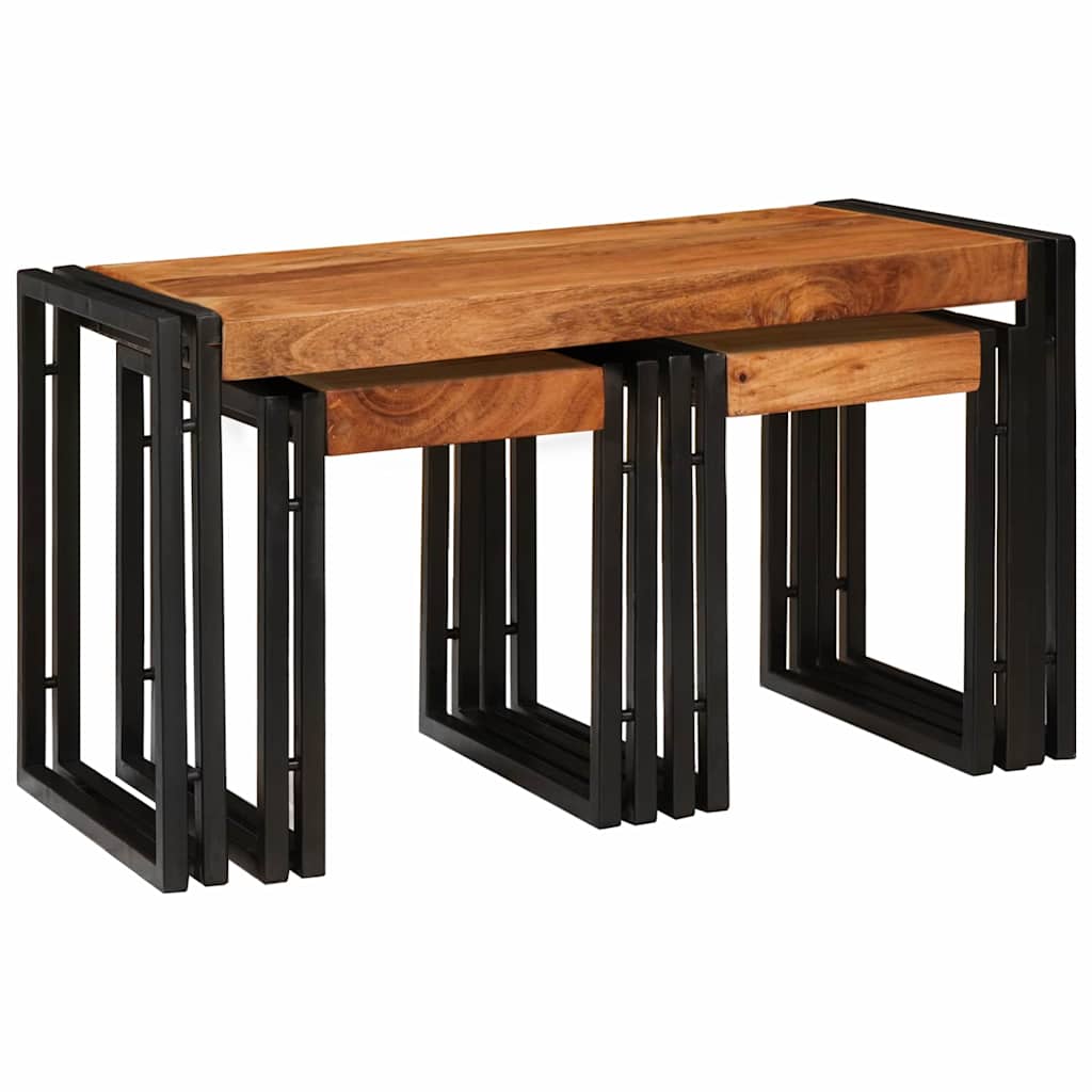 End Tables Brown and black Solid Acacia wood - Bargainia.com - 