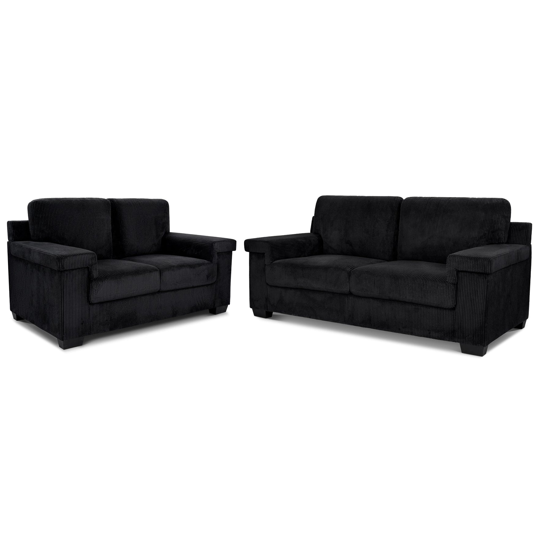 Enzo 2 and 3 Seater Corduroy Sofa Set in Black | Adjustable Back | Foam Cushions - Bargainia.com - 5056150285311