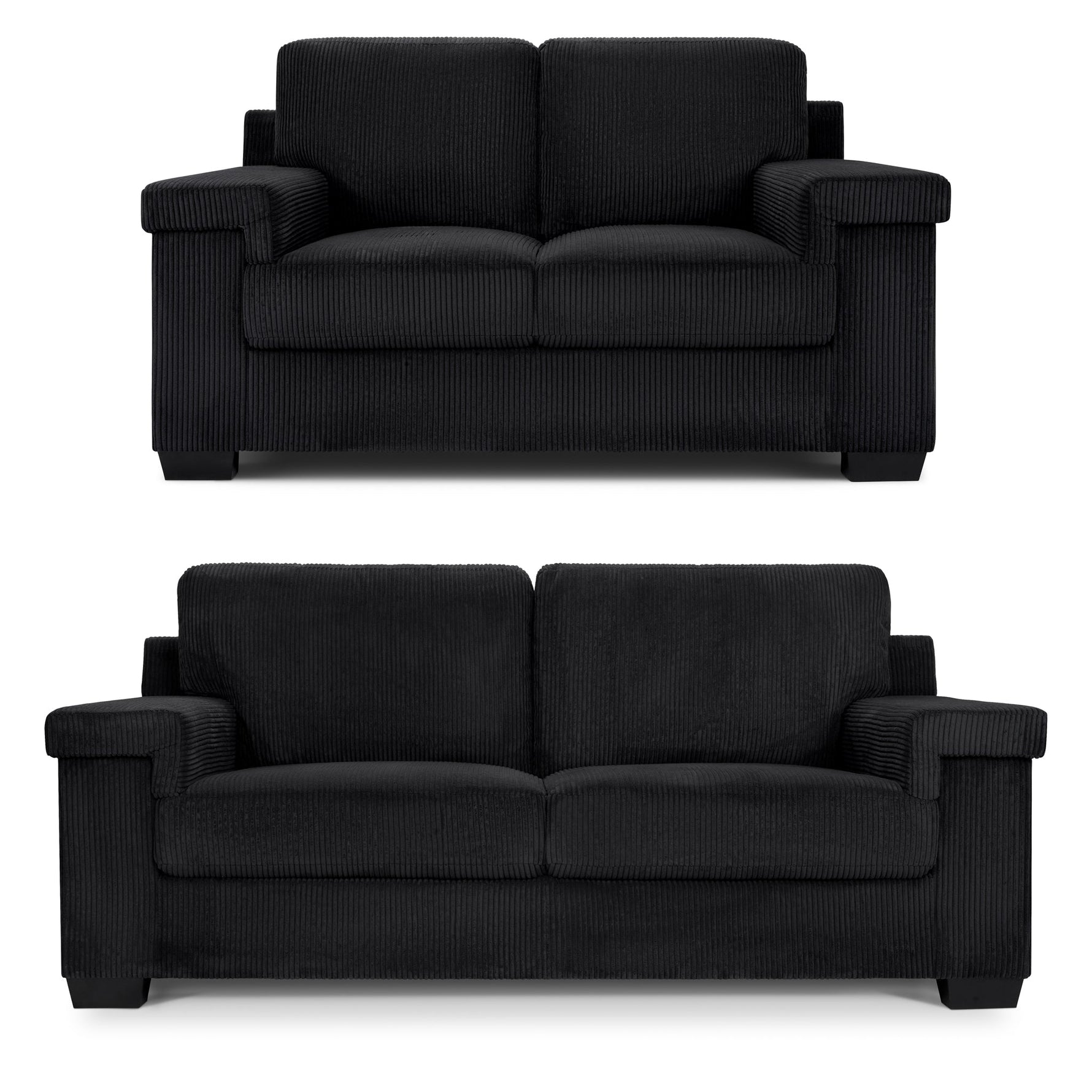 Enzo 2 and 3 Seater Corduroy Sofa Set in Black | Adjustable Back | Foam Cushions - Bargainia.com - 5056150285311