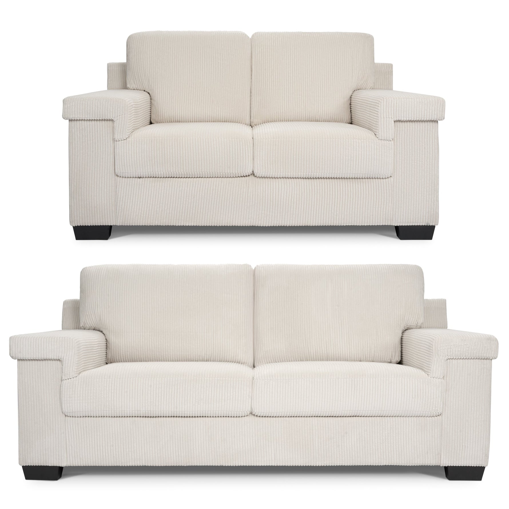 Enzo 2 and 3 Seater Corduroy Sofa Set in Cream | Adjustable Back | Foam Cushions - Bargainia.com - 5056150285342