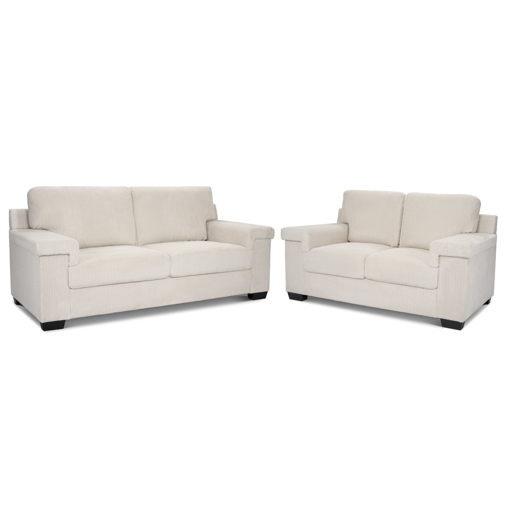 Enzo 2 and 3 Seater Corduroy Sofa Set in Cream | Adjustable Back | Foam Cushions - Bargainia.com - 5056150285342