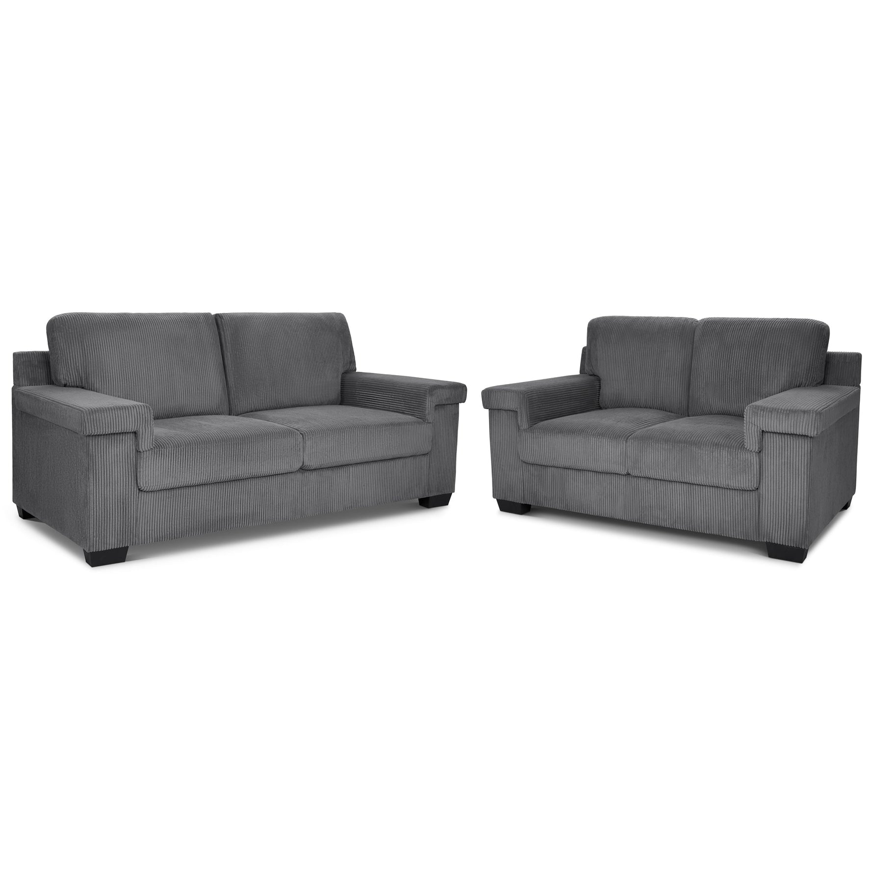 Enzo 2 and 3 Seater Corduroy Sofa Set in Grey | Adjustable Back | Foam Cushions - Bargainia.com - 5056150285281
