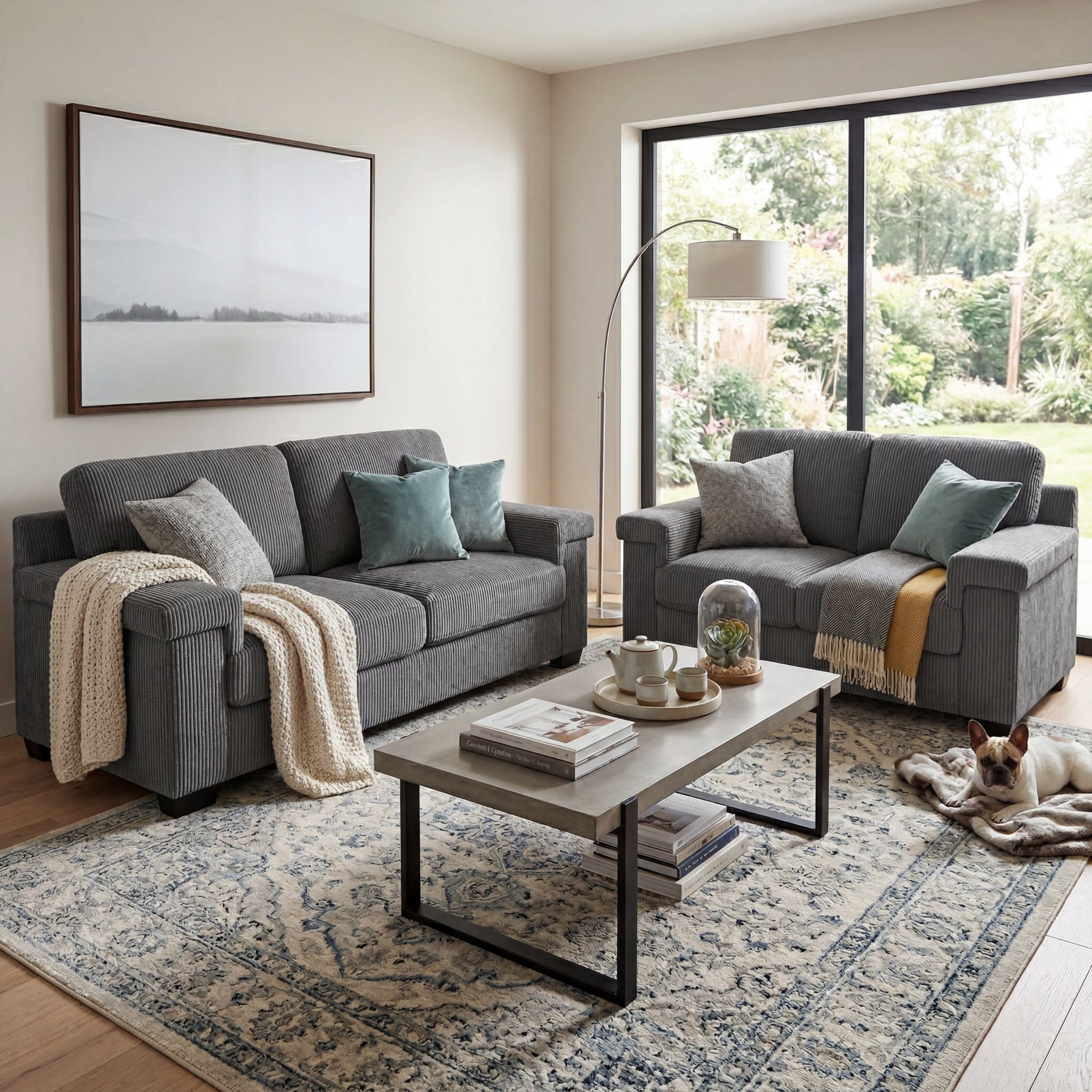 Enzo 2 and 3 Seater Corduroy Sofa Set in Grey | Adjustable Back | Foam Cushions - Bargainia.com - 5056150285281