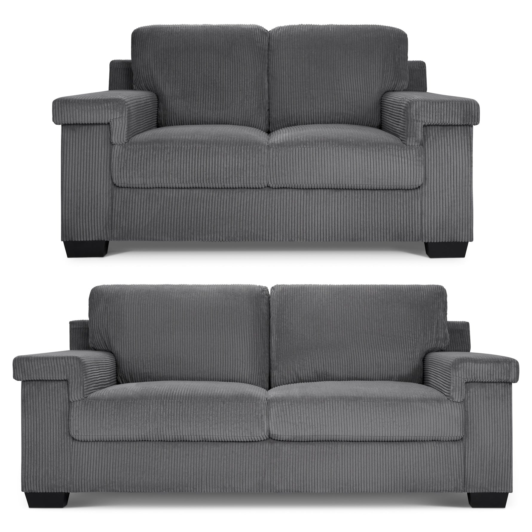 Enzo 2 and 3 Seater Corduroy Sofa Set in Grey | Adjustable Back | Foam Cushions - Bargainia.com - 5056150285281