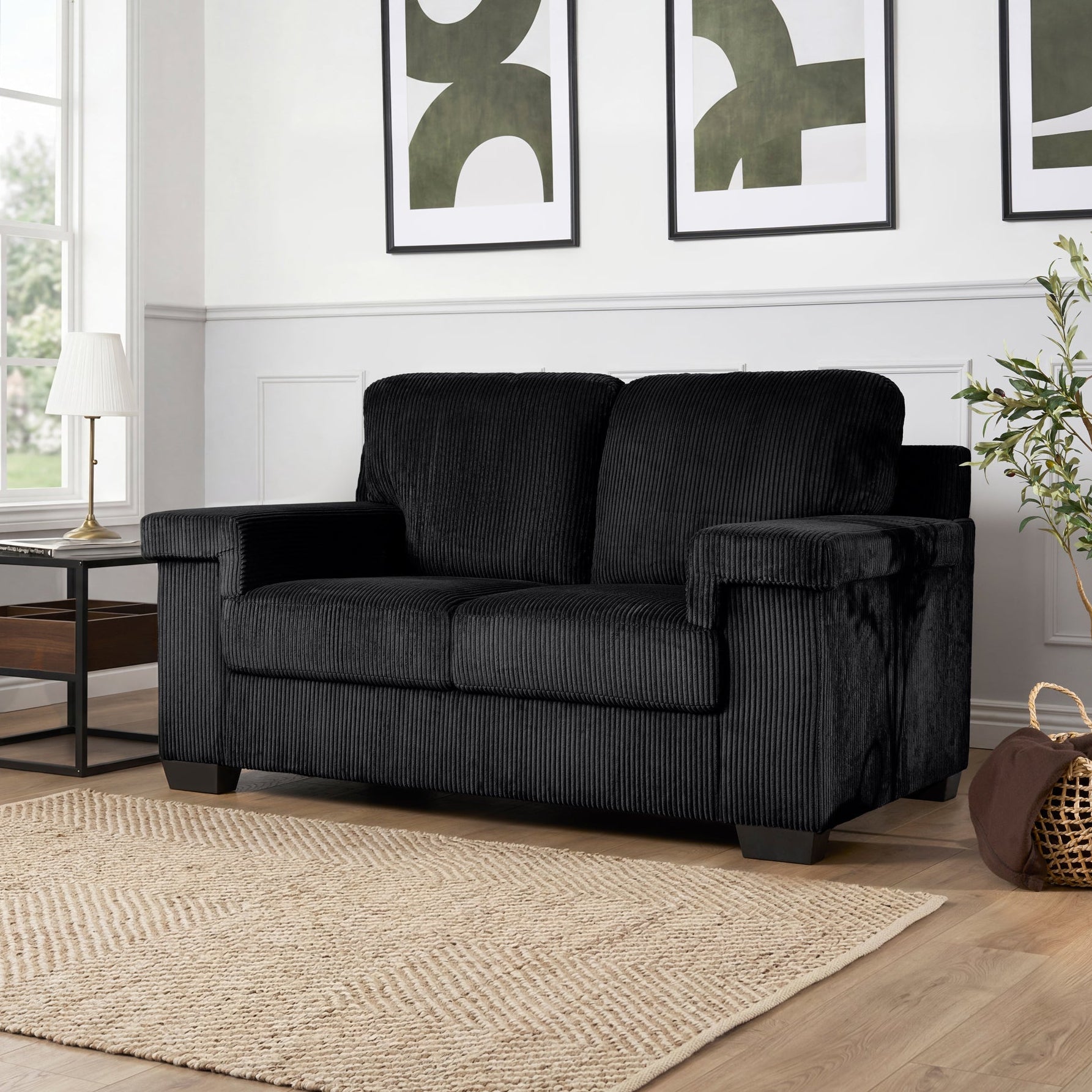 Enzo 2 Seater Corduroy Sofa in Black | Adjustable Back | Foam Cushions - Bargainia.com - 5056150285298