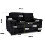 Enzo 2 Seater Corduroy Sofa in Black | Adjustable Back | Foam Cushions - Bargainia.com - 5056150285298