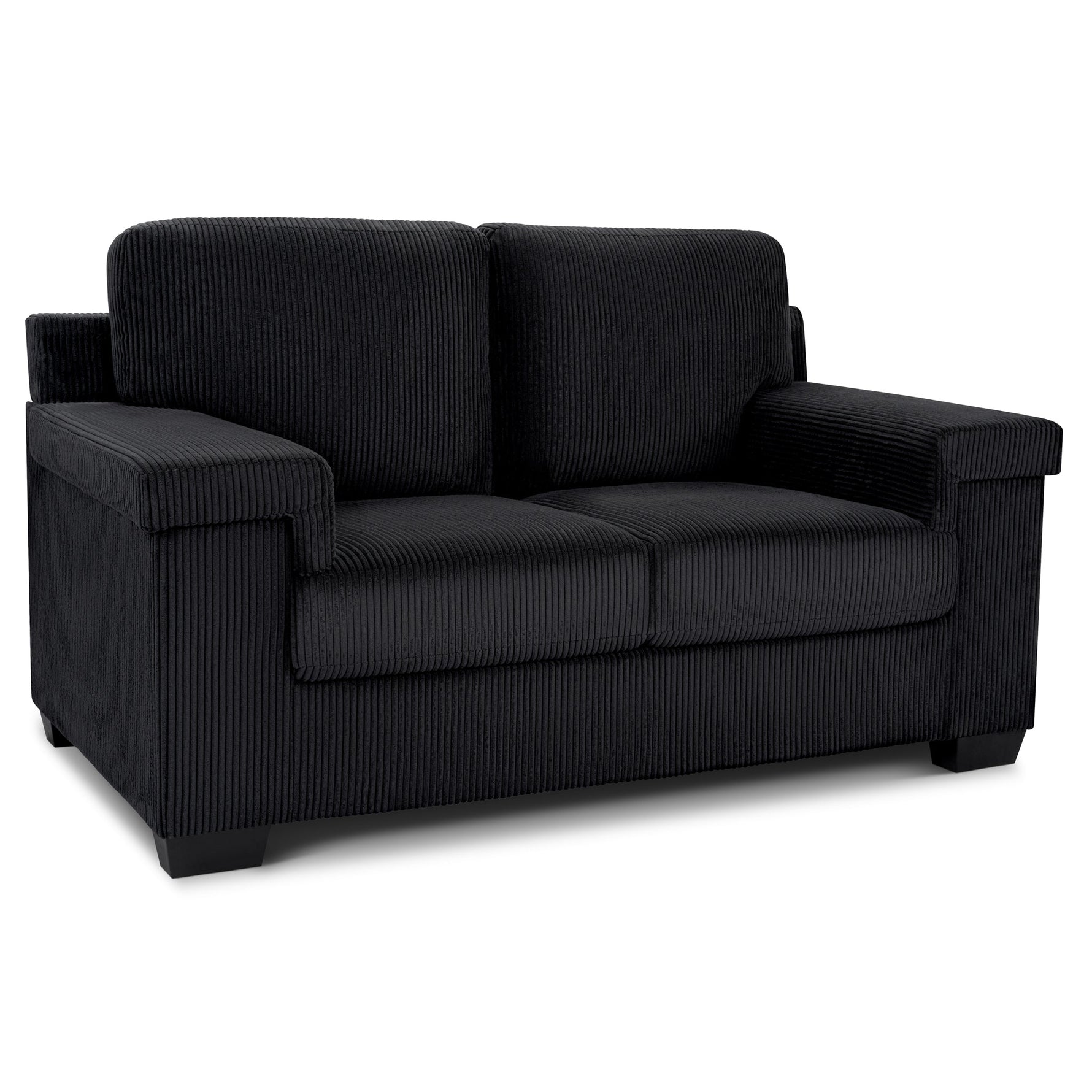 Enzo 2 Seater Corduroy Sofa in Black | Adjustable Back | Foam Cushions - Bargainia.com - 5056150285298