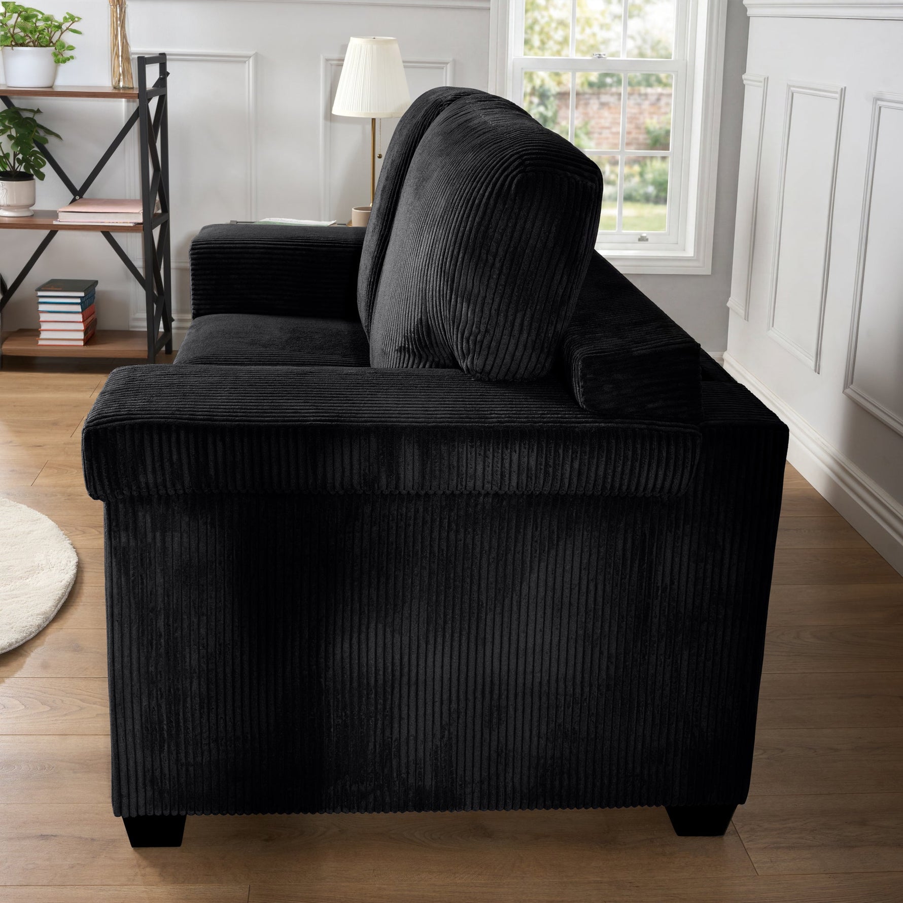 Enzo 2 Seater Corduroy Sofa in Black | Adjustable Back | Foam Cushions - Bargainia.com - 5056150285298