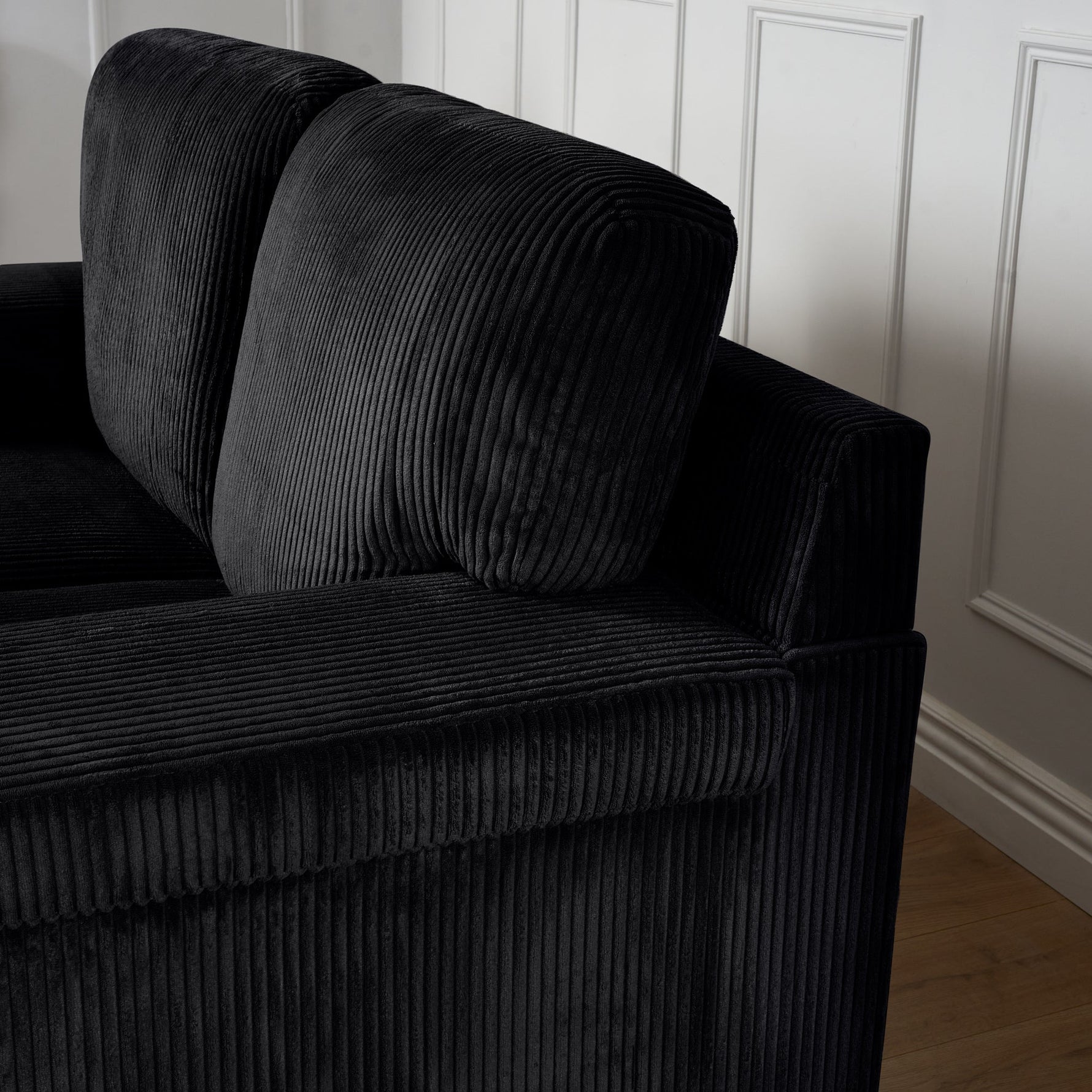 Enzo 2 Seater Corduroy Sofa in Black | Adjustable Back | Foam Cushions - Bargainia.com - 5056150285298
