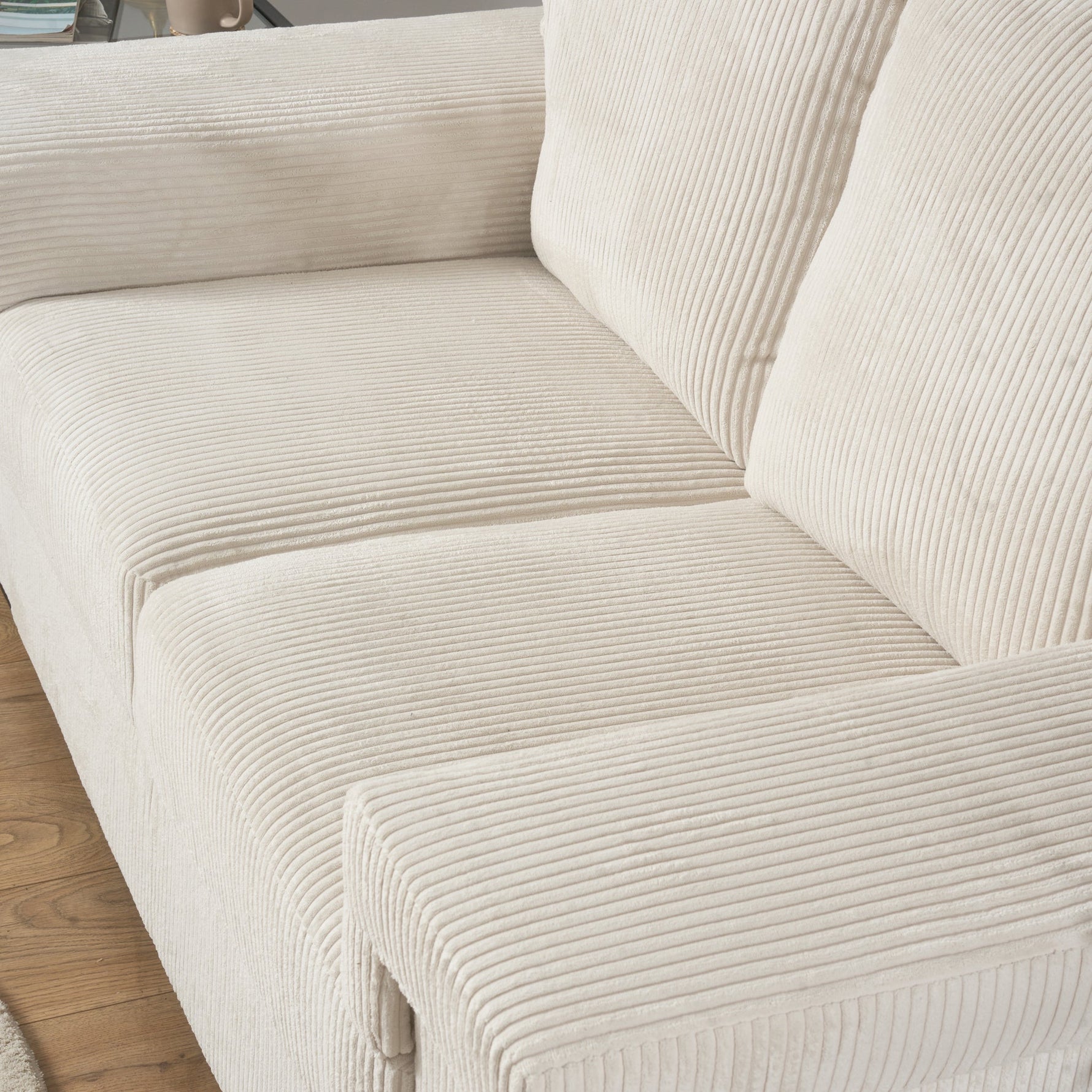 Enzo 2 Seater Corduroy Sofa in Cream | Adjustable Back | Foam Cushions - Bargainia.com - 5056150285328
