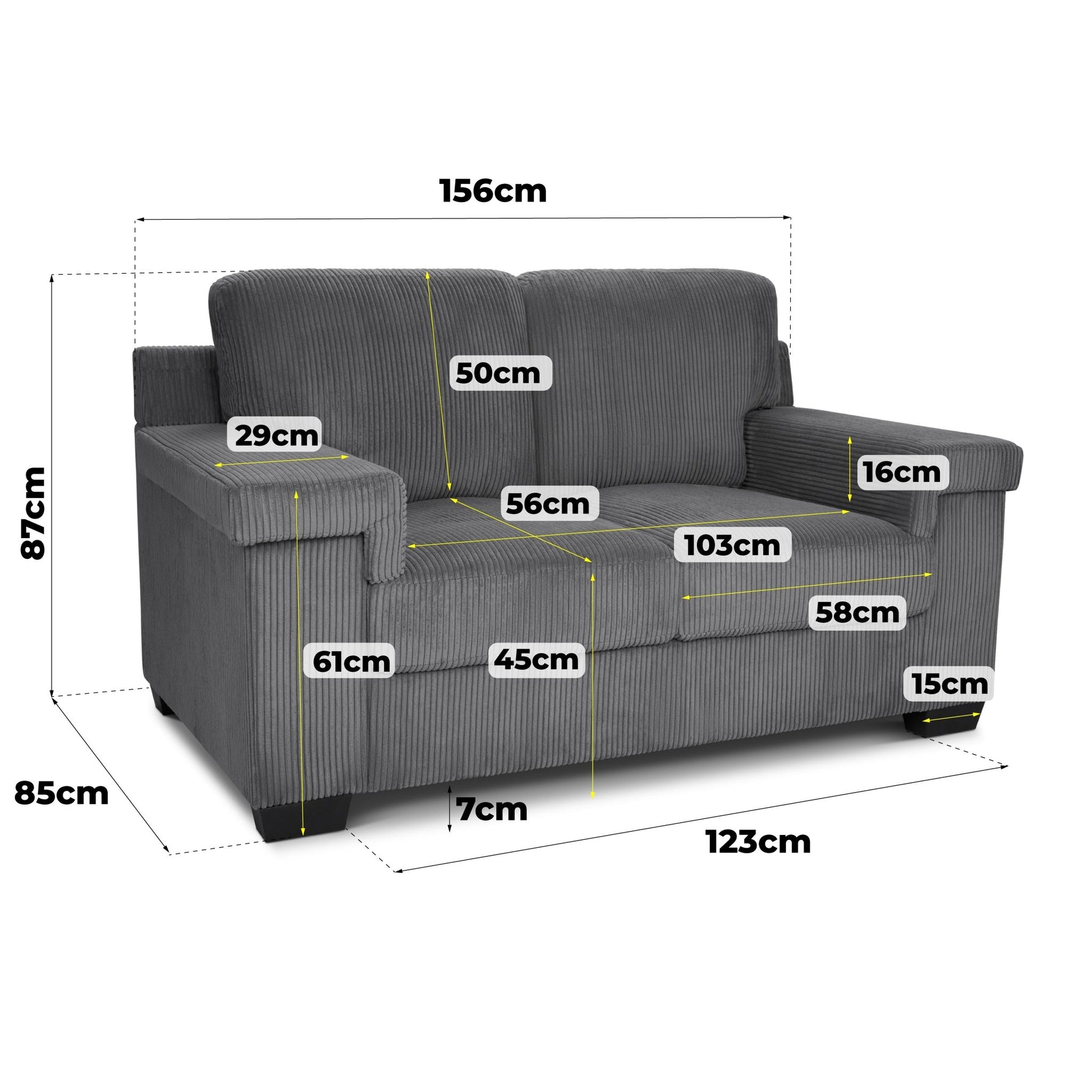 Enzo 2 Seater Corduroy Sofa in Grey | Adjustable Back | Foam Cushions - Bargainia.com - 5056150285267