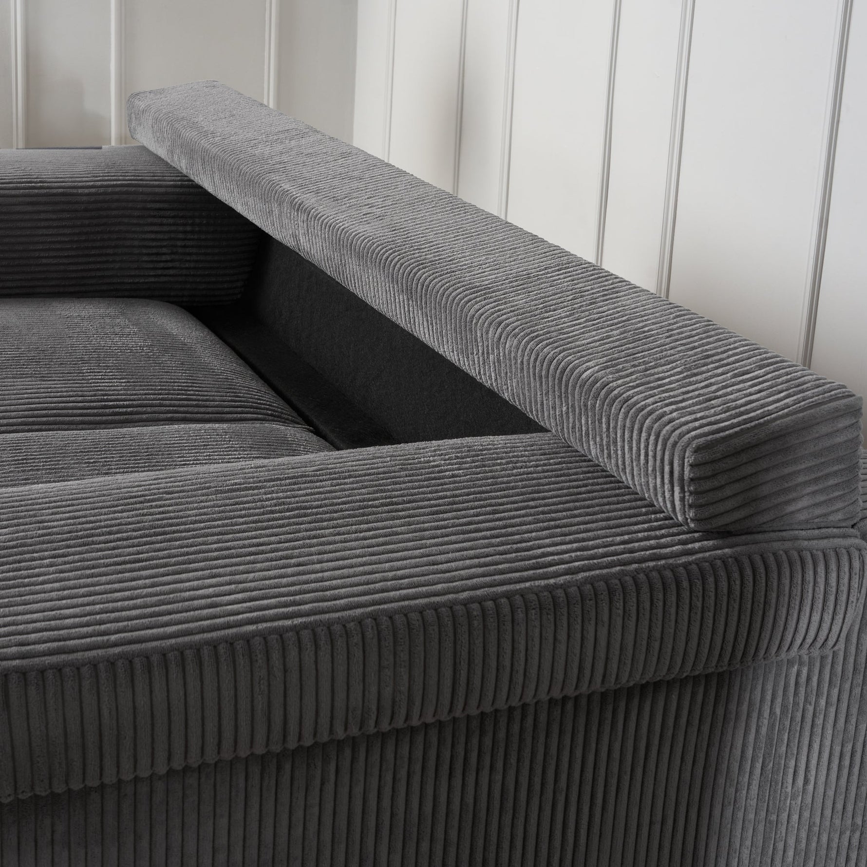 Enzo 2 Seater Corduroy Sofa in Grey | Adjustable Back | Foam Cushions - Bargainia.com - 5056150285267