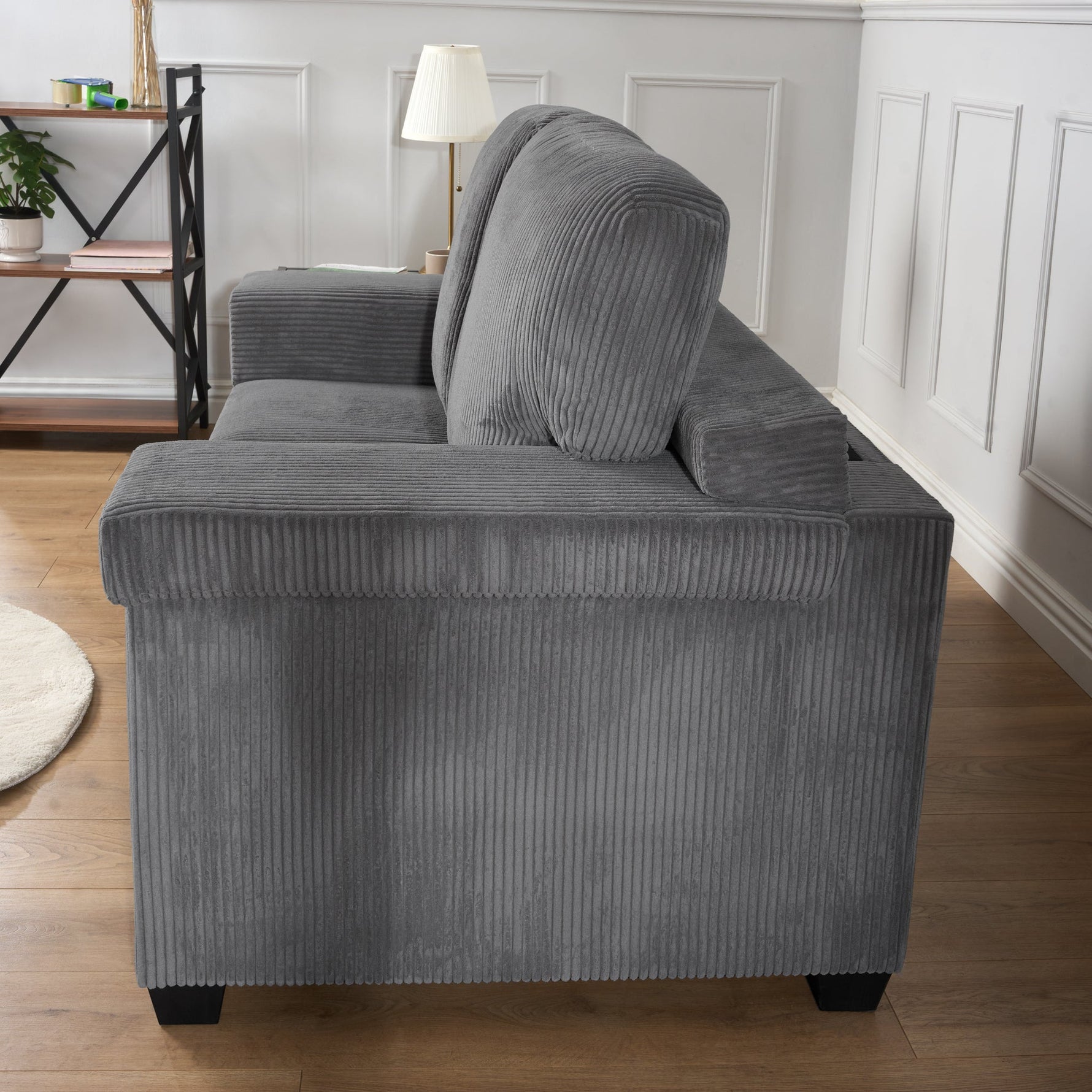 Enzo 2 Seater Corduroy Sofa in Grey | Adjustable Back | Foam Cushions - Bargainia.com - 5056150285267