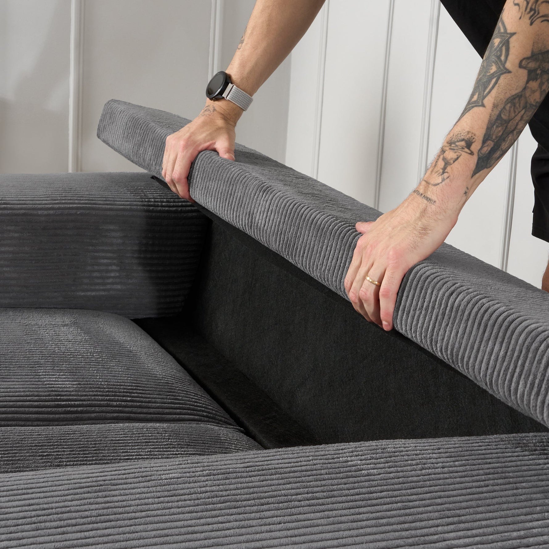 Enzo 2 Seater Corduroy Sofa in Grey | Adjustable Back | Foam Cushions - Bargainia.com - 5056150285267