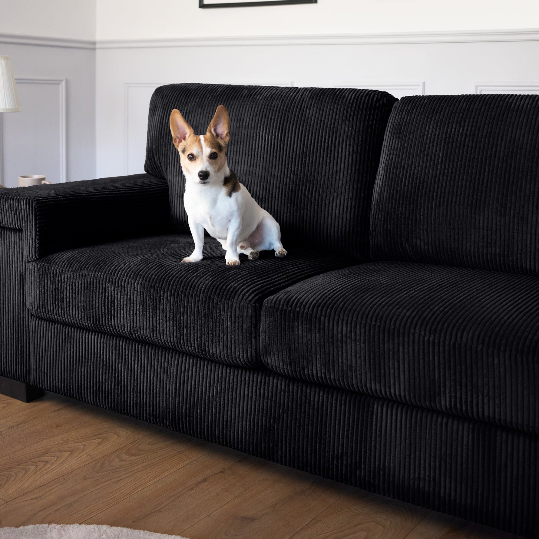 Enzo 3 Seater Corduroy Sofa in Black | Adjustable Back | Foam Cushions - Bargainia.com - 5056150285304