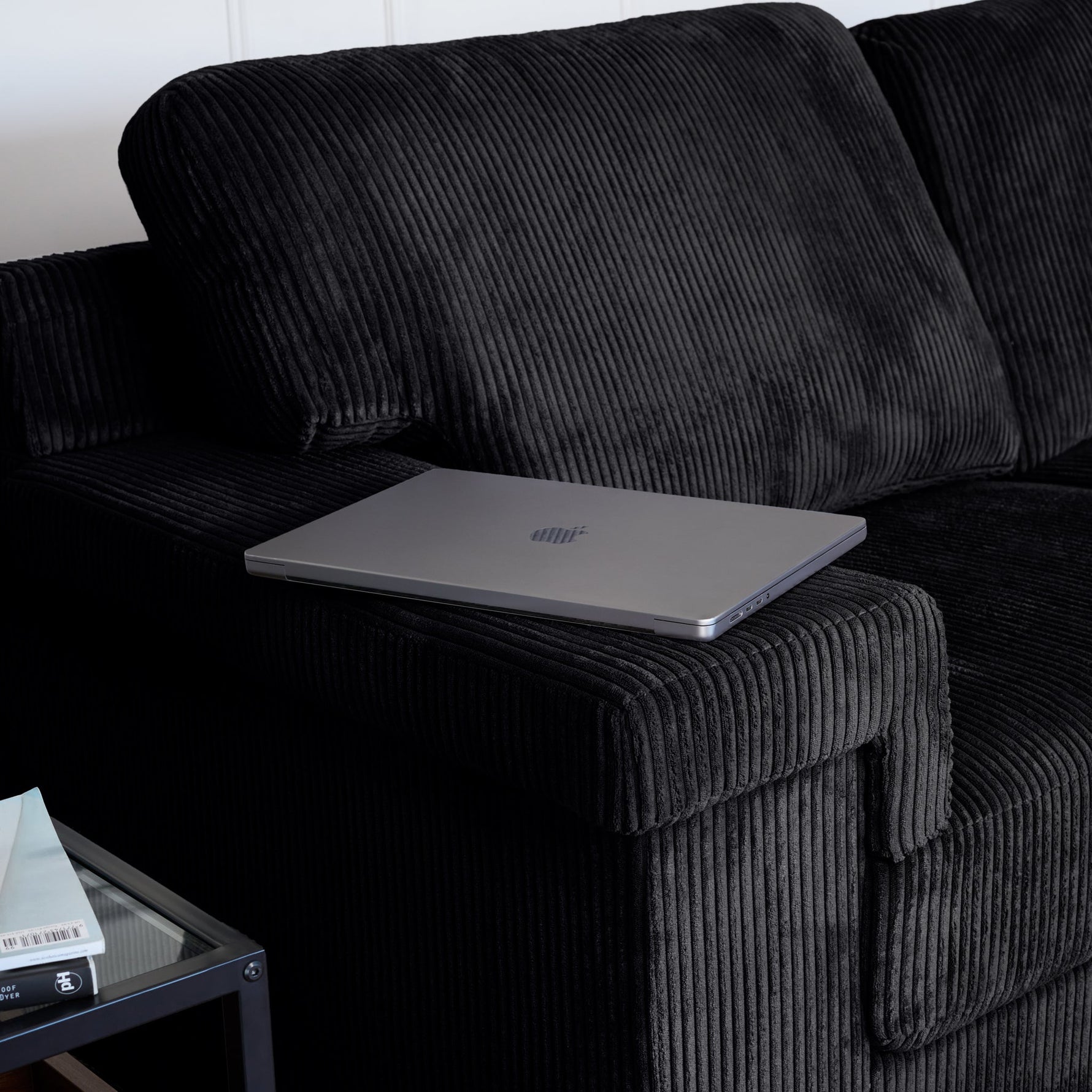 Enzo 3 Seater Corduroy Sofa in Black | Adjustable Back | Foam Cushions - Bargainia.com - 5056150285304