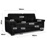 Enzo 3 Seater Corduroy Sofa in Black | Adjustable Back | Foam Cushions - Bargainia.com - 5056150285304