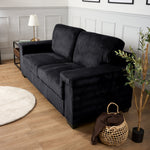 Enzo 3 Seater Corduroy Sofa in Black | Adjustable Back | Foam Cushions - Bargainia.com - 5056150285304