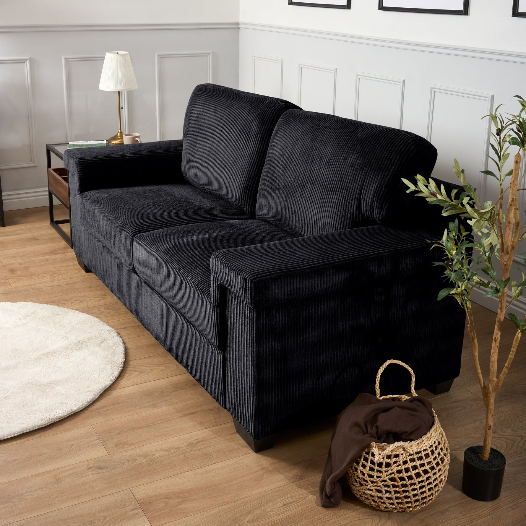 Enzo 3 Seater Corduroy Sofa in Black | Adjustable Back | Foam Cushions - Bargainia.com - 5056150285304