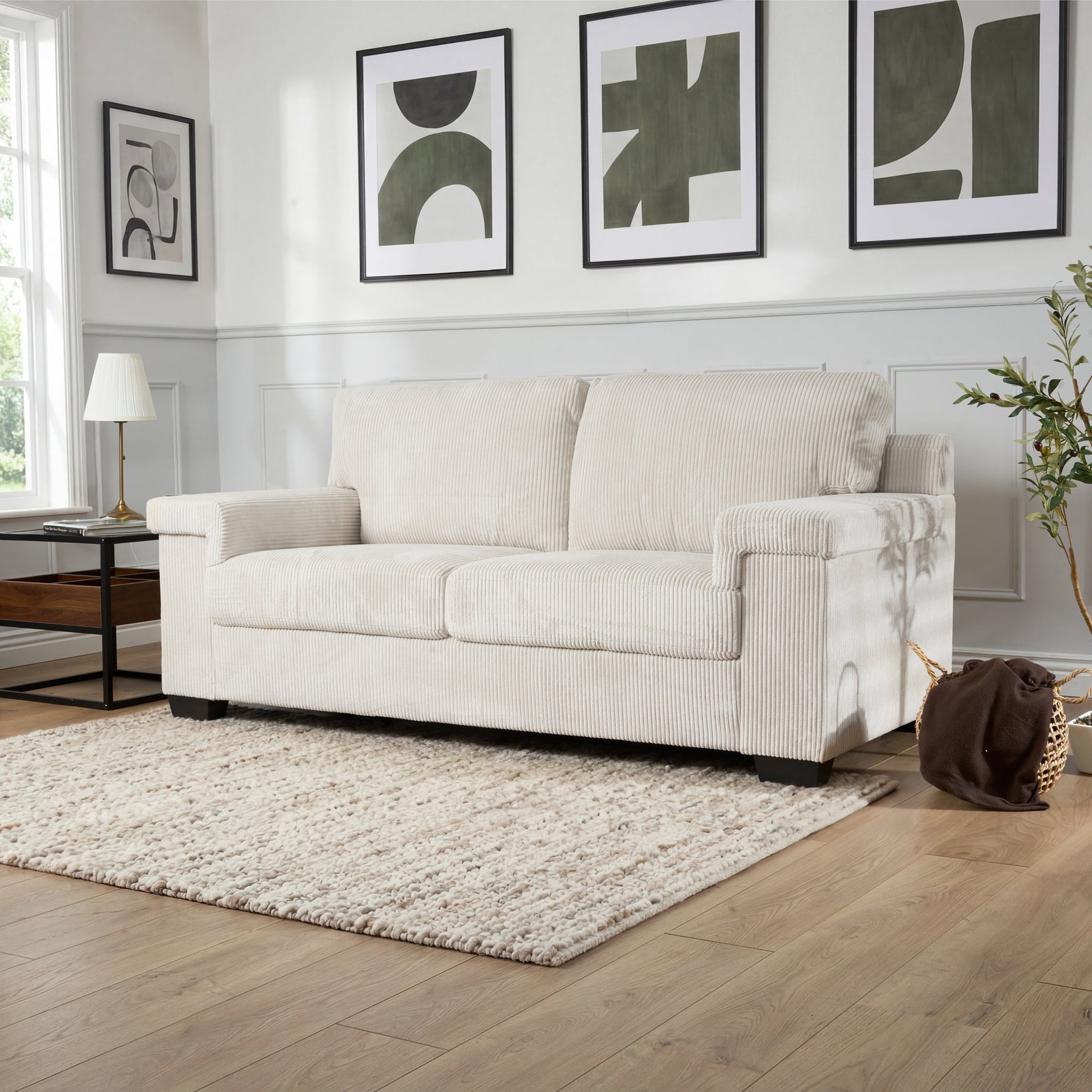 Enzo 3 Seater Corduroy Sofa in Cream | Adjustable Back | Foam Cushions - Bargainia.com - 5056150285335