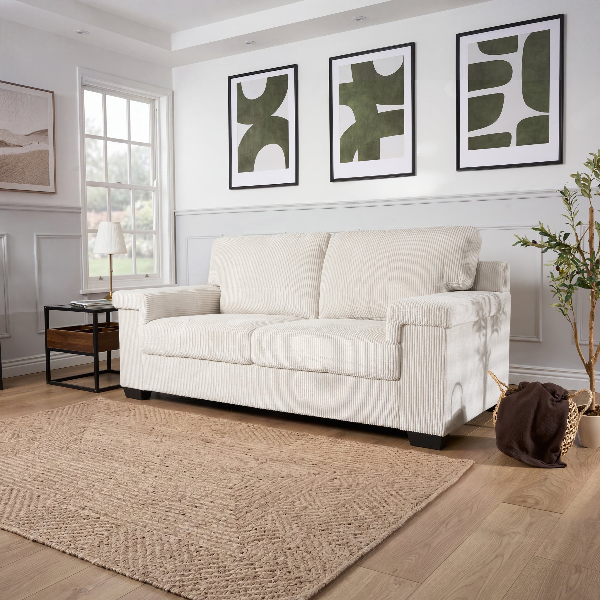 Enzo 3 Seater Corduroy Sofa in Cream | Adjustable Back | Foam Cushions - Bargainia.com - 5056150285335