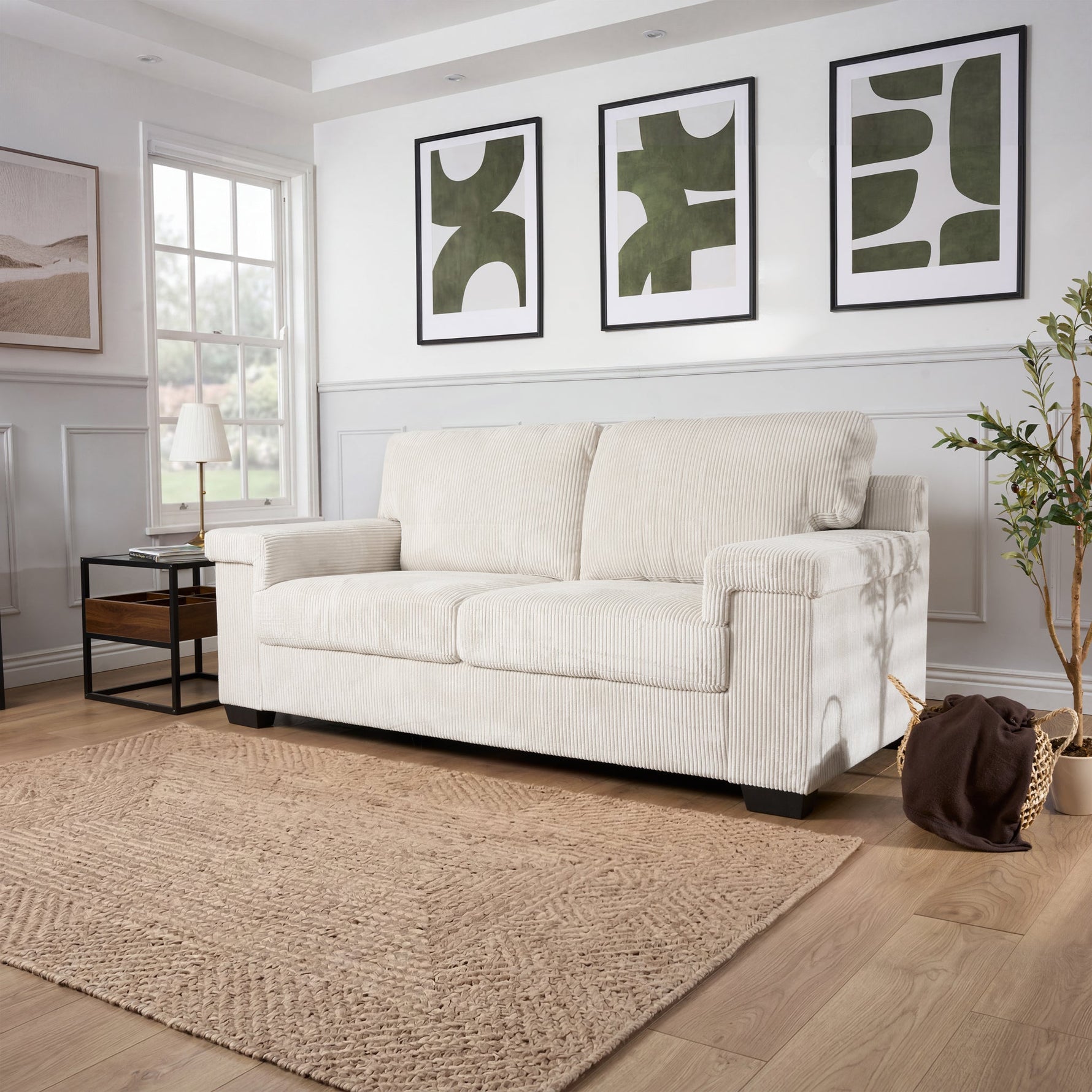 Enzo 3 Seater Corduroy Sofa in Cream | Adjustable Back | Foam Cushions - Bargainia.com - 5056150285335
