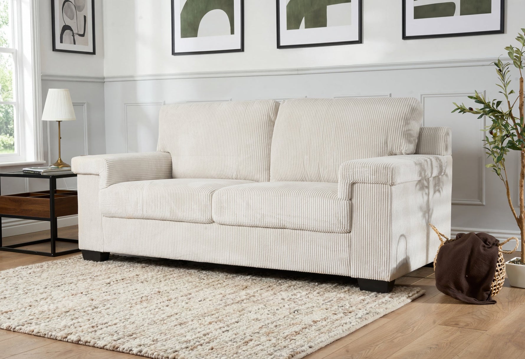 Enzo 3 Seater Corduroy Sofa in Cream | Adjustable Back | Foam Cushions - Bargainia.com - 5056150285335